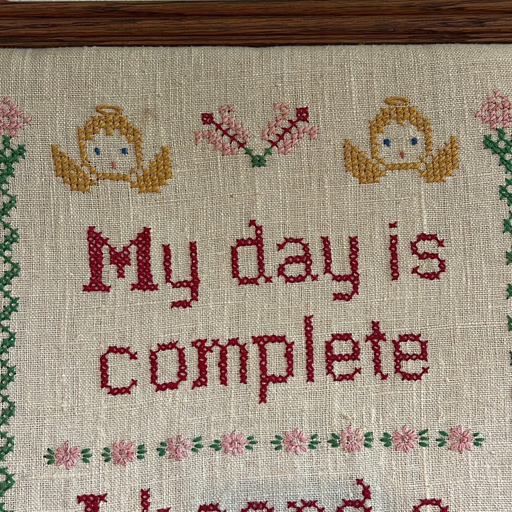 Vintage “I Heard A Child Laugh” Needlepoint Sampler Wall Hanging - Picture 5 of 10